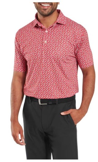 FootJoy Floral Sketch Print Lisle polo da uomo, white/hibiscus