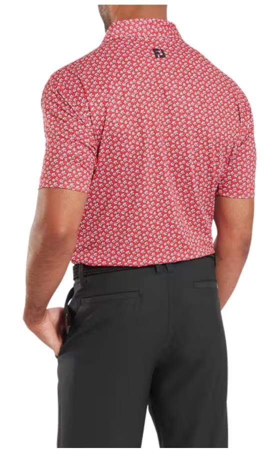 FootJoy Floral Sketch Print Lisle polo da uomo, white/hibiscus