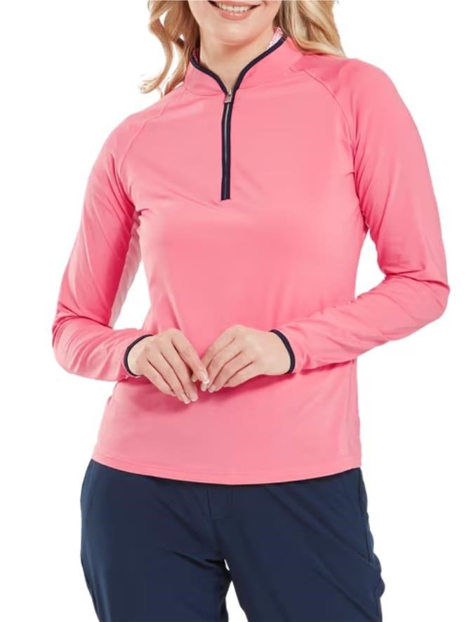 FootJoy 1/4-Zip LS Sun Protection maglia donna, pink lemonade