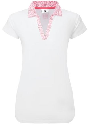 FootJoy Cap Sleeve Print Trim Lisle polo da donna, bianco/pink lemonade