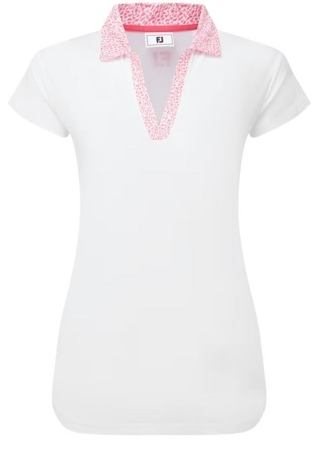 FootJoy Cap Sleeve Print Trim Lisle polo da donna, bianco/pink lemonade