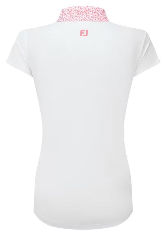 FootJoy Cap Sleeve Print Trim Lisle polo da donna, bianco/pink lemonade