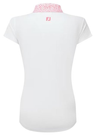 FootJoy Cap Sleeve Print Trim Lisle polo da donna, bianco/pink lemonade