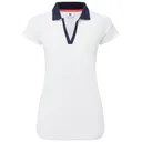 FootJoy Cap Sleeve Print Trim Lisle polo da donna, bianco/navy