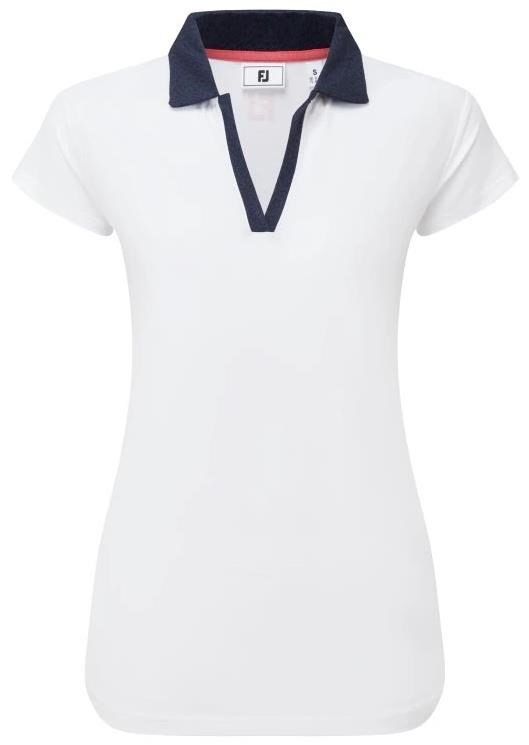 FootJoy Cap Sleeve Print Trim Lisle polo da donna, bianco/navy