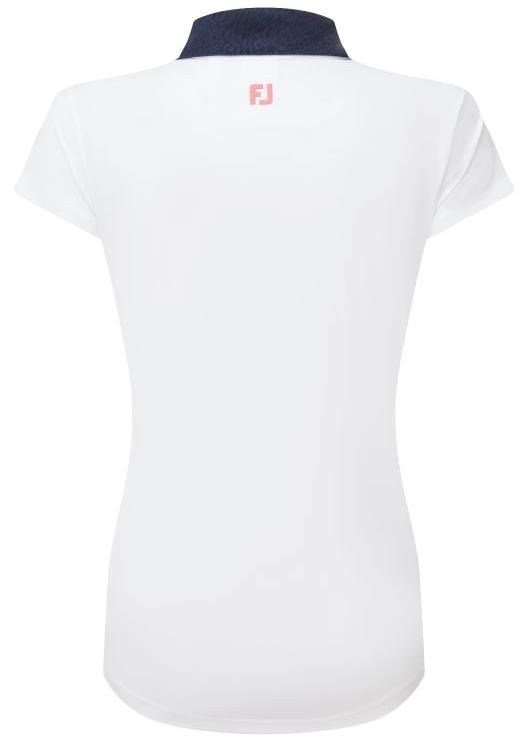 FootJoy Cap Sleeve Print Trim Lisle polo da donna, bianco/navy
