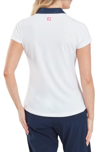 FootJoy Cap Sleeve Print Trim Lisle polo da donna, bianco/navy