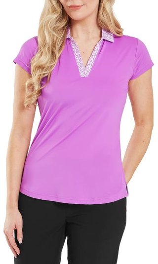 FootJoy Cap Sleeve Print Trim Lisle polo da donna, berry/berry