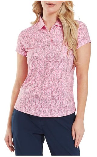FootJoy Animal Print Cap Sleeve Lisle polo donna, pink lemonade