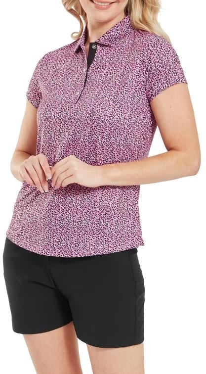 FootJoy Animal Print Cap Sleeve polo da donna, bianco/berry/nero