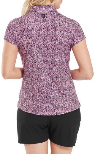 FootJoy Animal Print Cap Sleeve polo da donna, bianco/berry/nero
