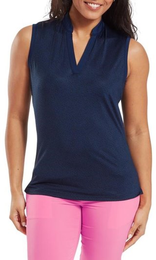FootJoy Animal Print Sleeveless Lisle polo da donna, blu navy