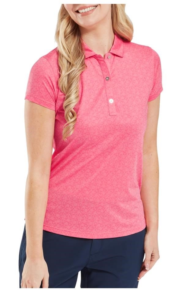 FootJoy Painted Floral Cap Sleeve Lisle polo da donna, pink lemonade