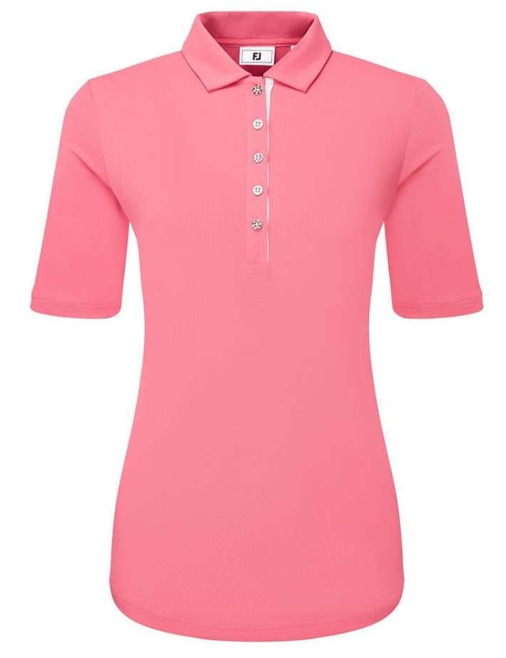 FootJoy Half Sleeve Ruched Lisle polo da donna, pink lemonade