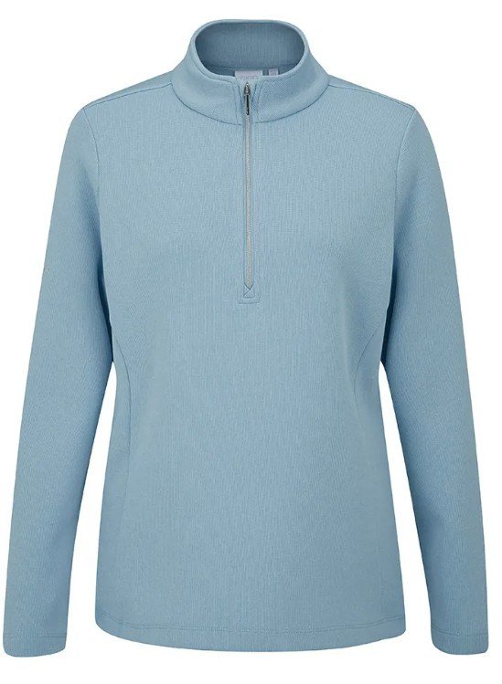 PING Lyla half zip ribbed fleece da donna, azzurro cielo melange