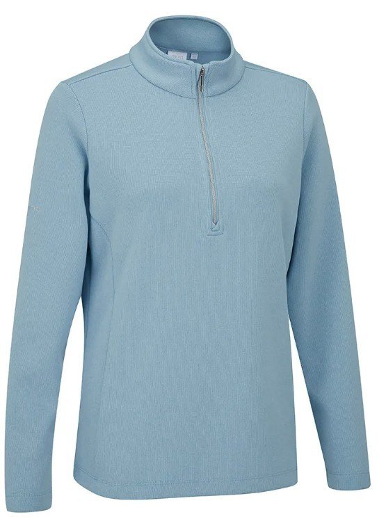 PING Lyla half zip ribbed fleece da donna, azzurro cielo melange