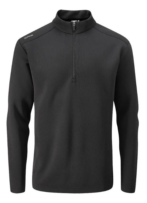 PING Ramsey half zip ribbed fleece pullover da uomo, nero