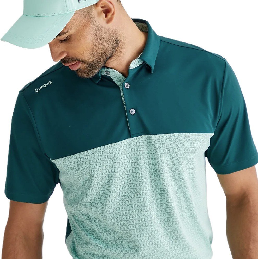 PING Hall polo da uomo, verde foresta/verde nebbioso