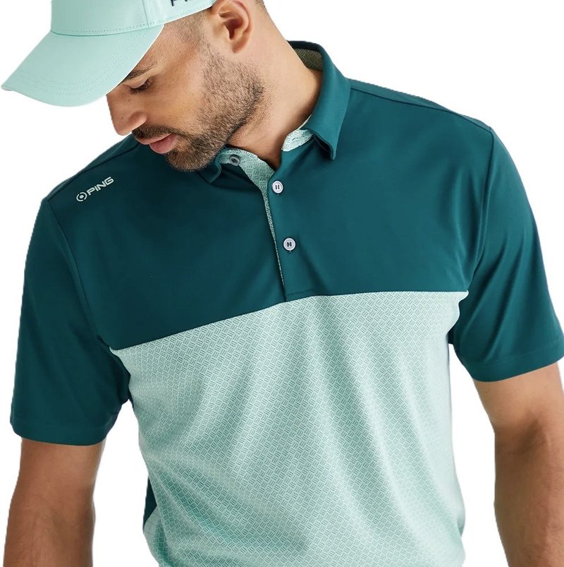 PING Hall polo da uomo, verde foresta/verde nebbioso