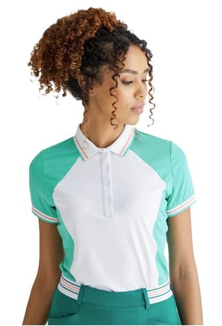 PING Ali polo da donna a maniche corte, acquamarina brillante/bianco