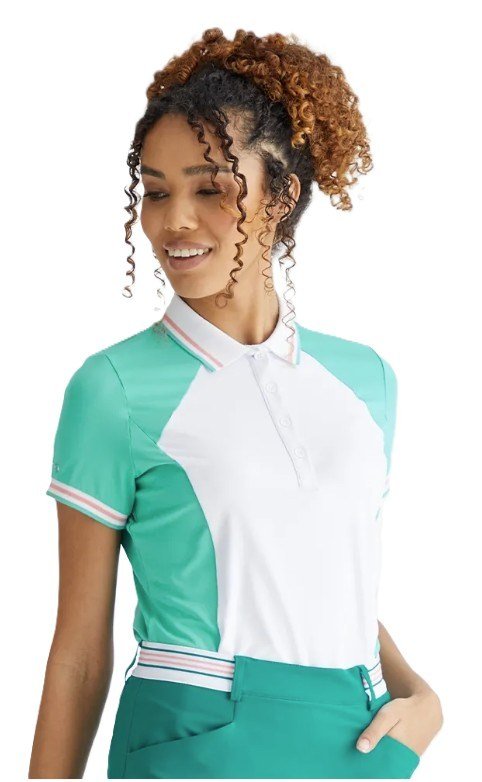 PING Ali polo da donna a maniche corte, acquamarina brillante/bianco