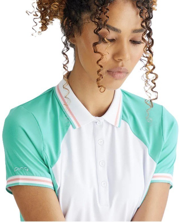 PING Ali polo da donna a maniche corte, acquamarina brillante/bianco