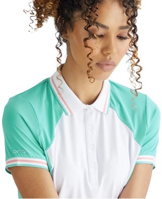 PING Ali polo da donna a maniche corte, acquamarina brillante/bianco