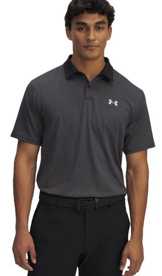 Under Armour T2G Printed polo da uomo, nero/halo gray