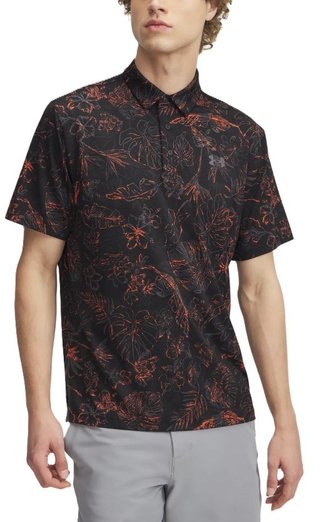 Under Armour Playoff 3.0 Printed polo da uomo, nero/fuoco/castlerock