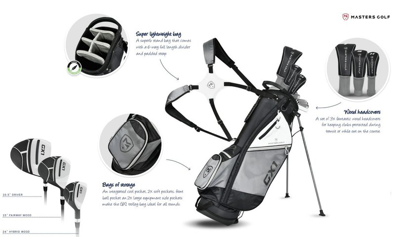 Masters GX1 Gts set golf da uomo, grafite, + borsa stand, nero/grigio/bianco