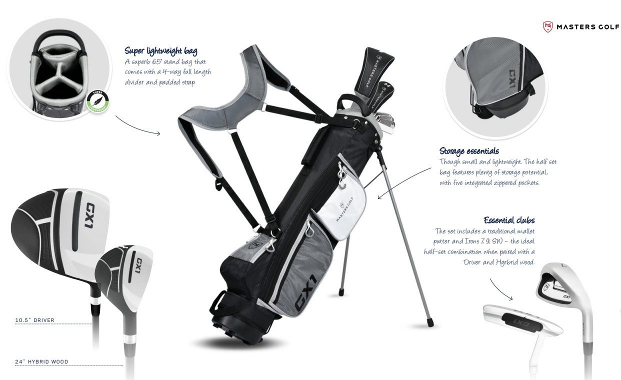 Masters GX1 Gts mezzo set da golf da uomo, grafite + stand bag, nero/grigio/bianco