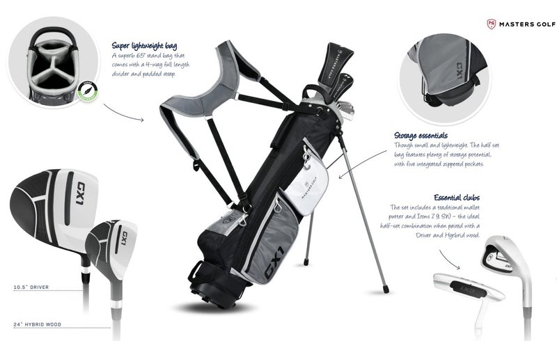 Masters GX1 Gts mezzo set da golf da uomo, grafite + stand bag, nero/grigio/bianco