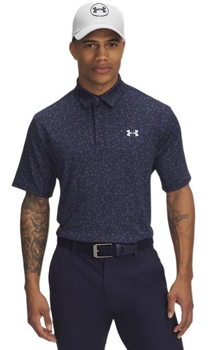 Under Armour Playoff 3.0 Printed polo da uomo, midnight navy/downpour grey