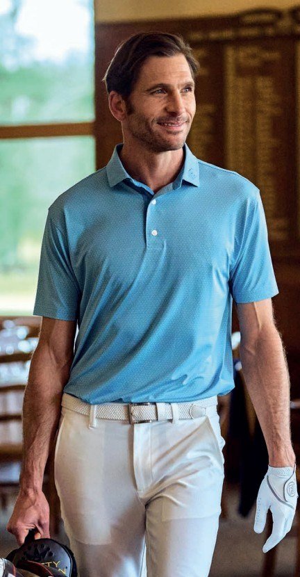 FootJoy Deco Diamond Print polo da uomo, air blue/high tide