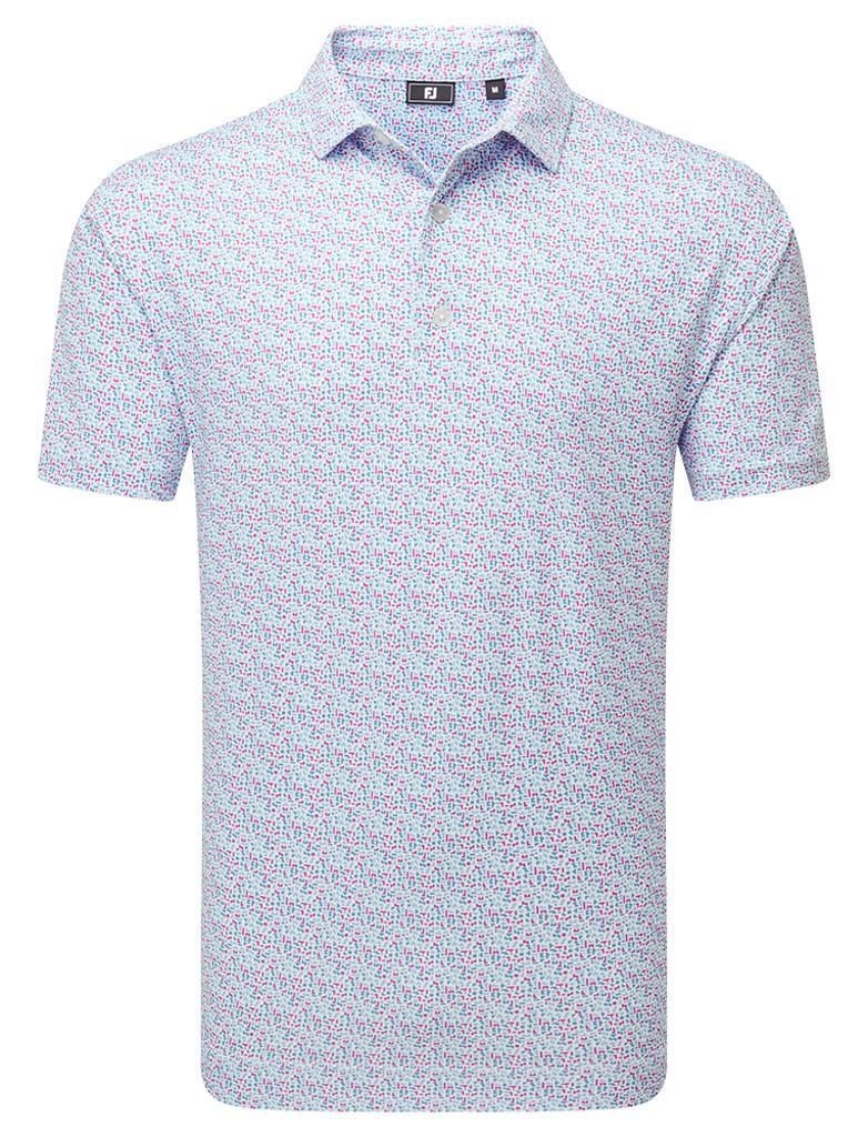 FootJoy Gamer Print Pique polo da uomo, bianco/air blue/tide/magenta