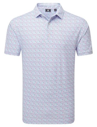 FootJoy Gamer Print Pique polo da uomo, bianco/air blue/tide/magenta