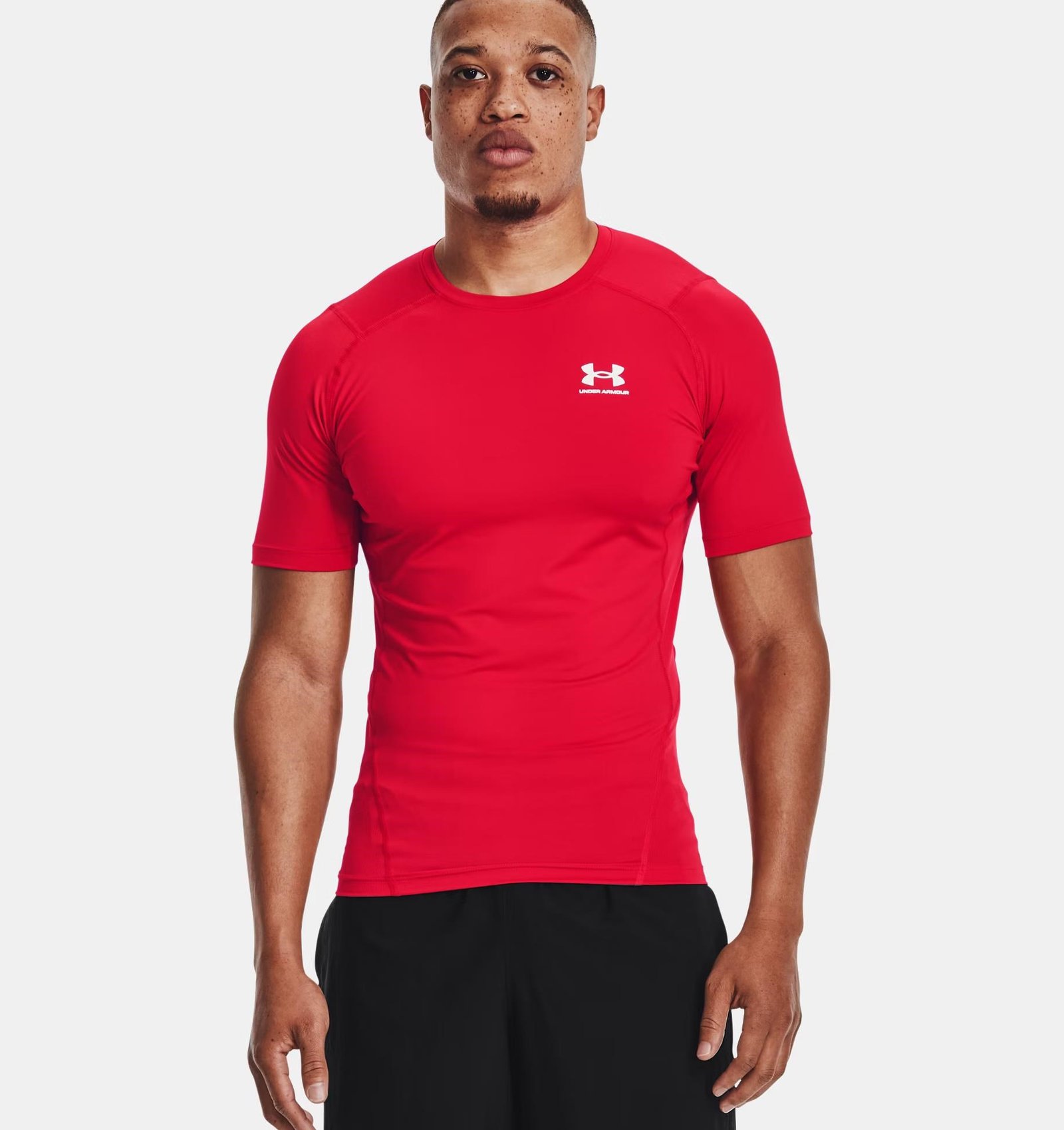 Under Armour HeatGear maglia a compressione da uomo, rosso/bianco