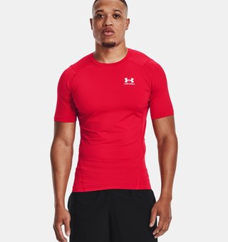 Under Armour HeatGear maglia a compressione da uomo, rosso/bianco