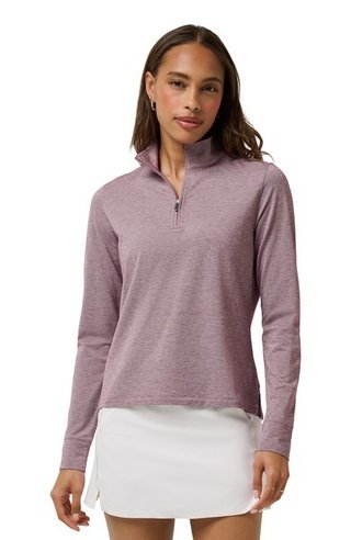 Travis Mathew Featherweightt Active zip long sleeve polo da donna, heather damson