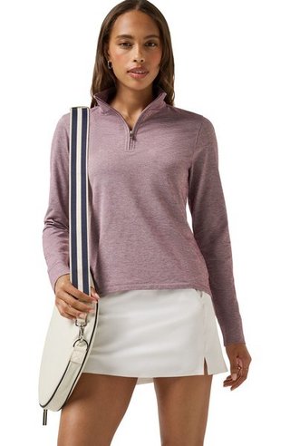 Travis Mathew Featherweightt Active zip long sleeve polo da donna, heather damson