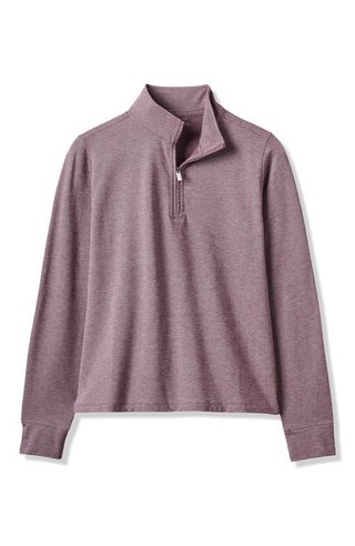 Travis Mathew Featherweightt Active zip long sleeve polo da donna, heather damson