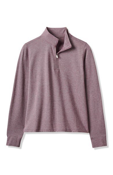 Travis Mathew Featherweightt Active zip long sleeve polo da donna, heather damson