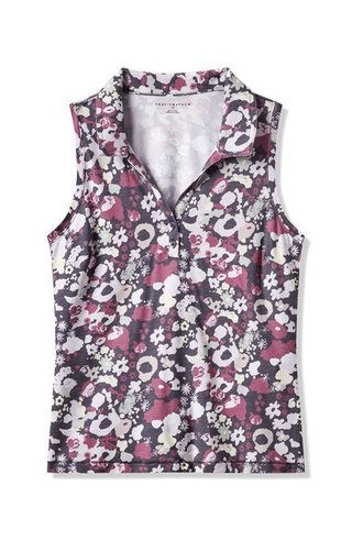 Travis Mathew Featherweight Printed Sleeveless polo da donna, graystone floral multi