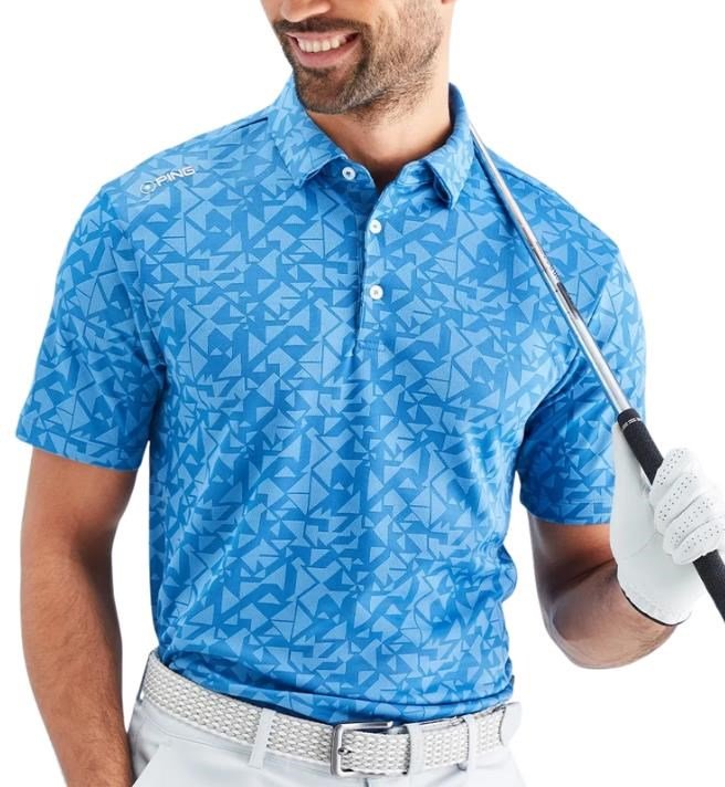 PING Geo Camo polo da uomo, tidal blue