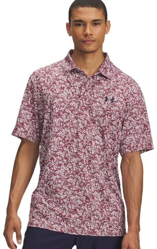 Under Armour Playoff 3.0 Printed polo da uomo, tourmaline pink/dark maroon/midnight navy