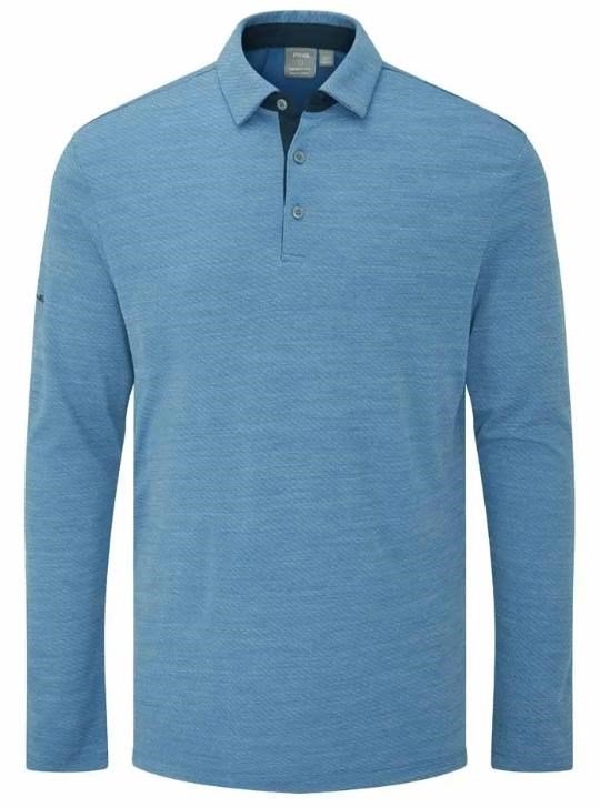 PING Creek polo a maniche lunghe da uomo, tidal blue melange