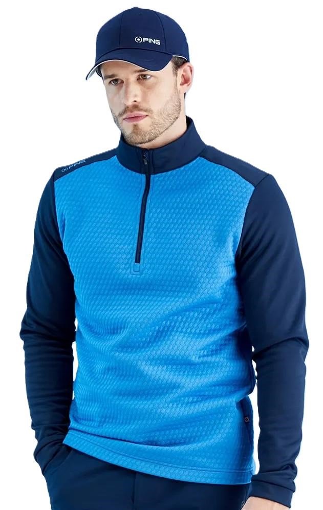 PING Nolan Quarter Zip Fleece felpa da uomo, tidal blue/navy