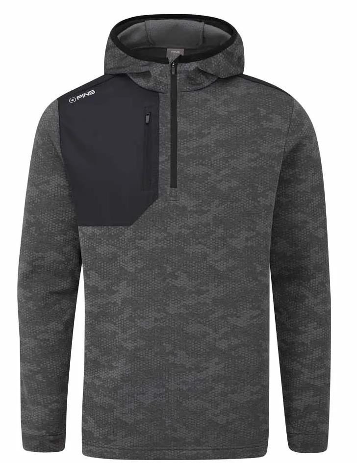 PING Nexa Hooded half zip fleece felpa da uomo, nera