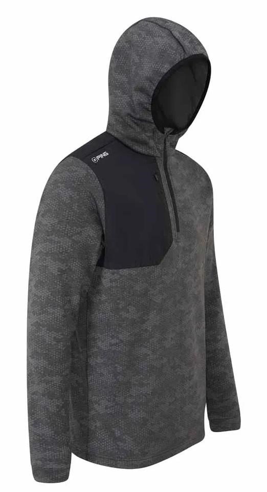 PING Nexa Hooded half zip fleece felpa da uomo, nera