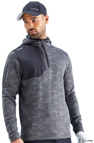 PING Nexa Hooded half zip fleece felpa da uomo, nera